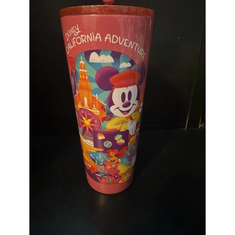 Disneyland California Adventure Starbucks Stainless Tumbler W Topper & Straw